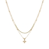 Natural Seed Bead and Gold Beaded Cross 16"-18" Necklace