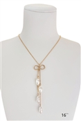 Gold Bow with Freshwater Pearl Drops 16"-18" Necklace