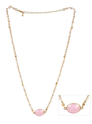 16"- 18" Pink Crystal Necklace with Pink Semi Precious Stone