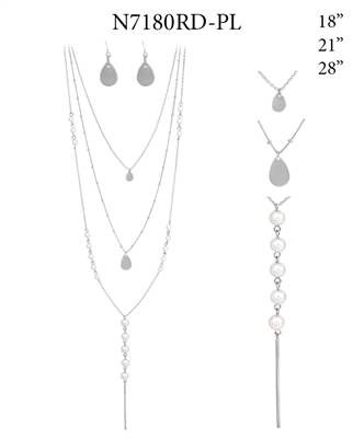 Silver and Pearl Triple Layer Y Drop 34" Necklace