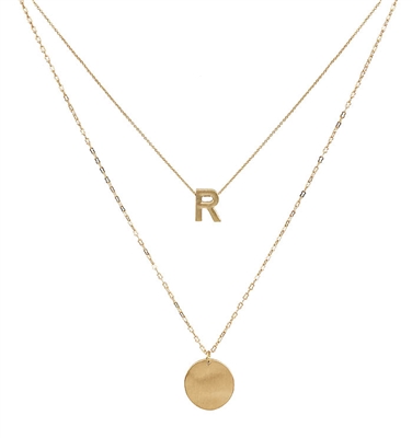 Layered Gold Initial "R" Necklace 17"-19"
