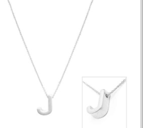 Matte Silver "J" Initial 16"-18" Necklace, Very Popular!