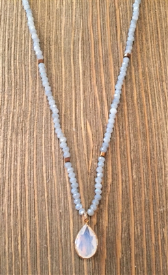 Grey Crystal 16"-18" Necklace with Teardrop Stone