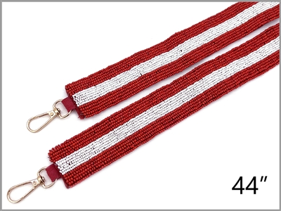 Red and White Striped Beaded Purse Strap, Game Day