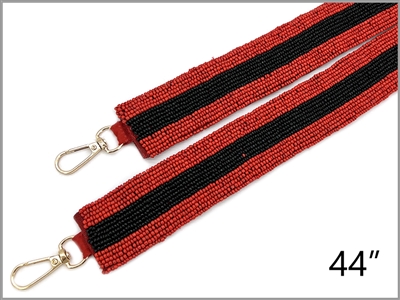 Red and Black Striped Beaded Purse Strap, Game Day