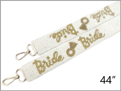 White and Gold Bride Seed Bead Purse Strap