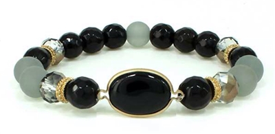 Black beaded stretch bracelet with accent stone