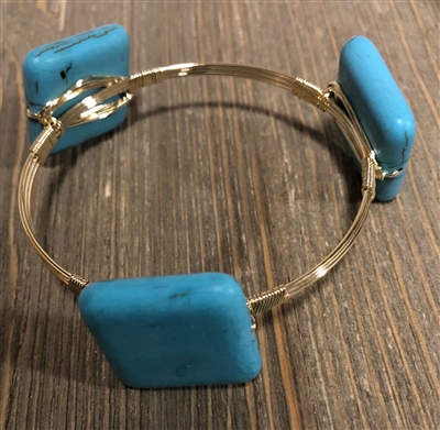 Turquoise Square Wire Wrapped Bangle
