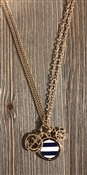 Gold 34" Necklace with Navy and White Stripped Anchor