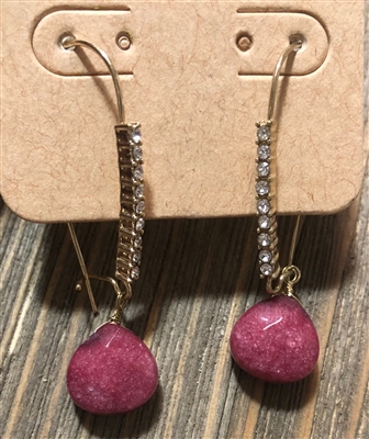 Red Natural Stone Drop with Rhinestones Earrings