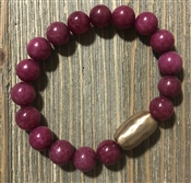 Plum Natural Stone with Gold Bar Stretch Bracelet