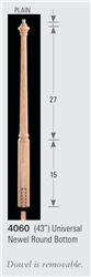 Wood Baluster & Newel Parts 4060: Universal Round Bottom Newel | Stair Part Pros