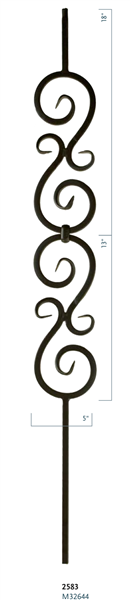 Iron Stair Baluster Parts - C2583: 44" Double Scroll Baluster  | Stair Part Pros