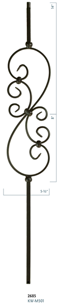 Iron Stair Baluster Parts - C2685: 36" Small Scroll Baluster  | Stair Part Pros