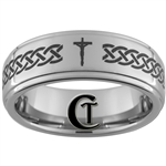 8mm 1-Step Pipe Tungsten Carbide with a Celtic Knot Christian Cross Design