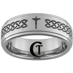 8mm 1-Step Pipe Tungsten Carbide with a Celtic Knot Christian Cross Design
