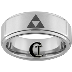 8mm 1-Step Pipe Satin Finish Tungsten Legend of Zelda Triforce Designed Ring