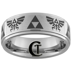 8mm 1-Step Pipe Tungsten Legend of Zelda Skyward Sword Triforce Designed Satin Center Ring