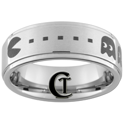 8mm One-Step Pipe Satin Finish PAC-MAN Design Tungsten Carbide Ring.