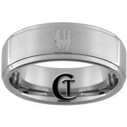 8mm One-Step Pipe Satin Finish Star Wars Death Watch Design Tungsten Carbide Ring.