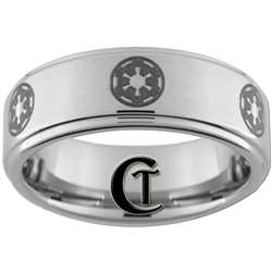 8mm One-Step Pipe Satin Finish Star Wars Galactic Empire Design Tungsten Carbide Ring.