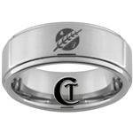 8mm One-Step Pipe Satin Finish Star Wars Jaster's Feather Design Tungsten Carbide Ring.