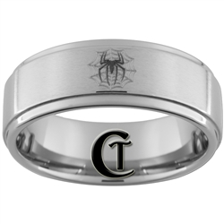 8mm One-Step Pipe Satin Finish Spider-Man Symbol with Web Design Tungsten Carbide Ring.