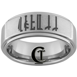 8mm 1-Step Pipe Tungsten Star Wars Mandalorian Designed Satin Center Ring