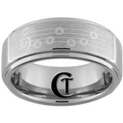 8mm 1-Step Pipe Satin Center Tungsten Custom Zelda Song of Storms Designed Ring