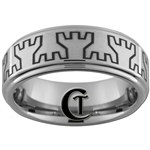 8mm One-Step Pipe Satin Finish Traditional Wedding Castle Towers Design Tungsten Carbide Ring.