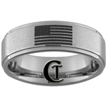 8mm One Step Pipe Stone Finish Tungsten Carbide Flag Ring Design.