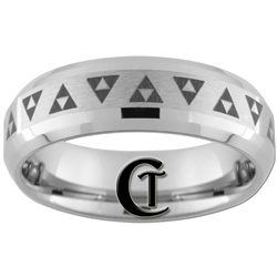 7mm Satin Finish Double Beveled Tungsten Legend of Zelda Mulitiple Triforce Design Ring.