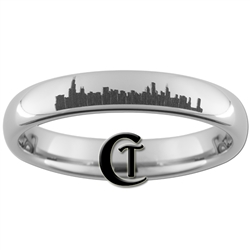 4mm Dome Tungsten Carbide Chicago Skyline Design Ring.