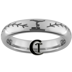 4mm Dome Tungsten Carbide Baseball Stitch Gymnastics Design Ring.
