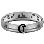 4mm Dome Tungsten Carbide Buck and Doe Deer Tracks Hunting Design Ring.