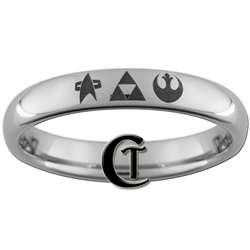4mm Dome Tungsten Carbide Star Trek Voyager, Legend of Zelda Triforce, Star Wars Rebel Alliance Design Ring.