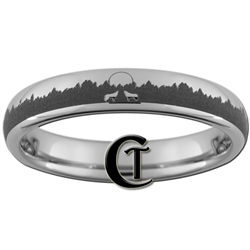 4mm Dome Tungsten Carbide Outdoors Forest Wolves Howling at the Moon Design Ring.