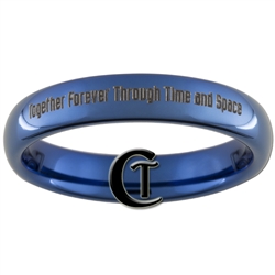 4mm Blue Dome Tungsten Carbide  Doctor Who Design With Custom Quote On Back Design.