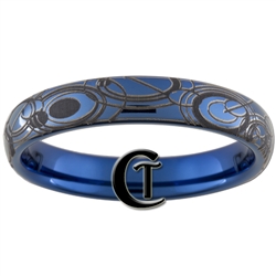 4mm Blue Dome Tungsten Carbide Doctor Who Gallifreyan Design.