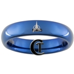 4mm Blue Dome Tungsten Carbide  Klingon Empire Design Ring.