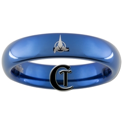 4mm Blue Dome Tungsten Carbide  Klingon Empire Design Ring.