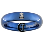 4mm Blue Dome Tungsten Carbide  Doctor Who Tardis Design Ring.