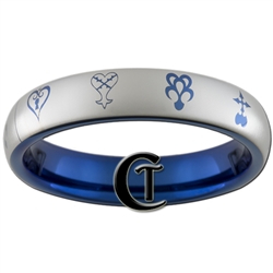 4mm Blue Dome Tungsten Carbide Kingdom Hearts Symbols Design Ring.