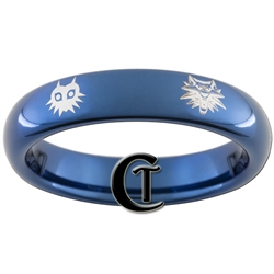 4mm Blue Dome Tungsten Legend of Zelda Majora's Mask & Witcher Wolf Design Ring.