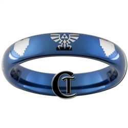 4mm Blue Dome Tungsten Hylian Crest 8-Bit Hearts Ring Design.