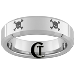 6mm Beveled Tungsten Carbide Multiple Skull and Crossbones Design Ring.