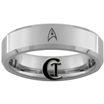 6mm Beveled Tungsten Carbide Star Trek Starfleet Design Ring.