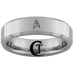 6mm Beveled Tungsten Carbide Star Trek Starfleet Design Ring.