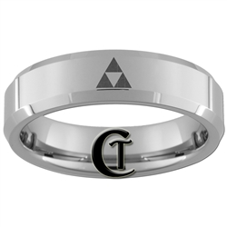 6mm Beveled Tungsten Legend of Zelda Triforce Design Ring.