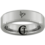 6mm Beveled Tungsten Carbide  Musical Heart Design Ring.